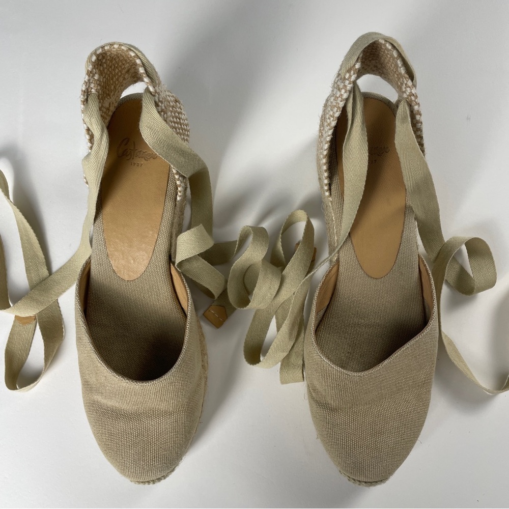 CASTAÑER Carina Cotton Wedge Lace-Up Espadrille. 39.